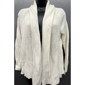 LL Bean Sweater Women M Pet Cream‎ Open Cardigan Preppy Quiet Luxury Minimalist